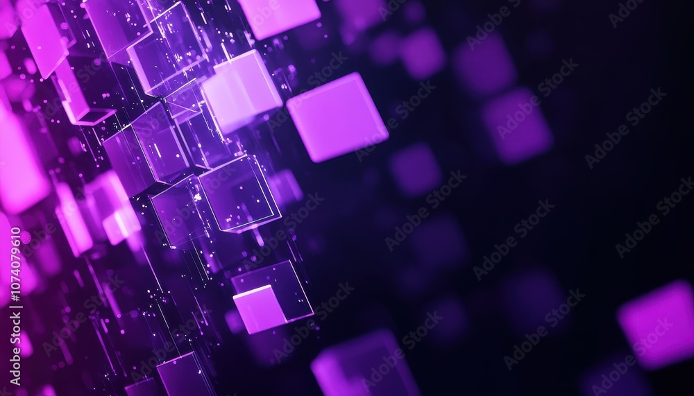 Abstract 3D Render of Glowing Purple Cubes Abstract 3D Render of Glowing Purple Cubes