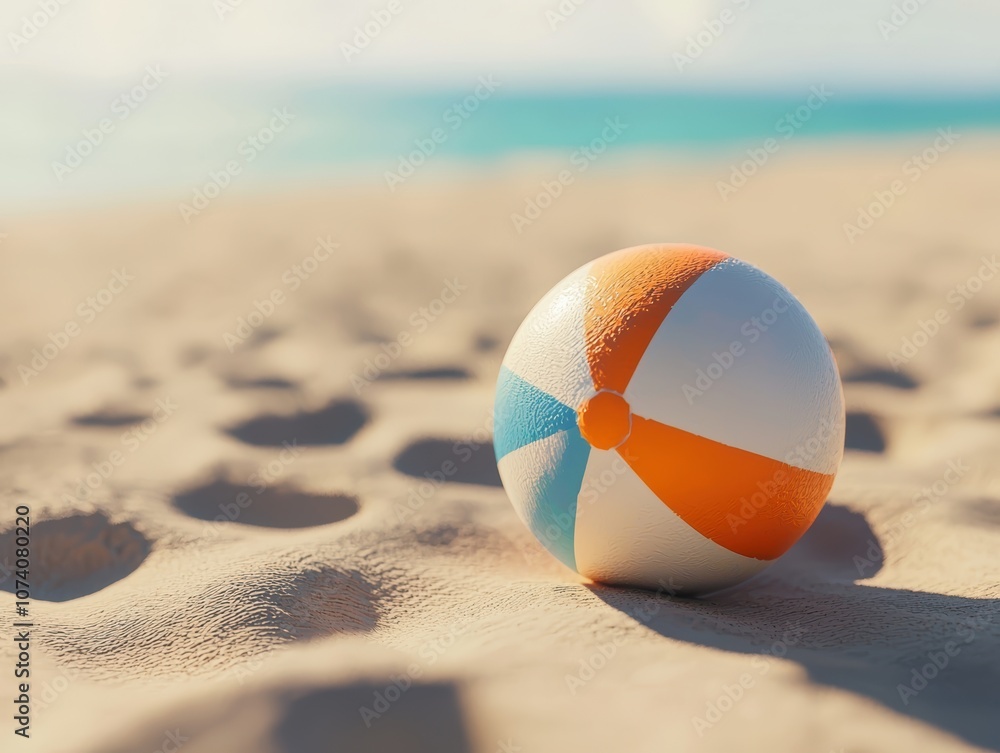 Vibrant Beach Ball on Sandy Shoreline with Soft Ocean Waves in the Background, Perfect for Summer Fun and Seaside Vacations in Bright Sunshine Vibrant Beach Ball on Sandy Shoreline with Soft Ocean Waves in the Background, Perfect for Summer Fun and Seaside Vacations in Bright Sunshine