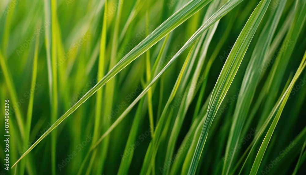 Close-Up View of Lush Green Grass Blades with Diagonal Focus Close-Up View of Lush Green Grass Blades with Diagonal Focus