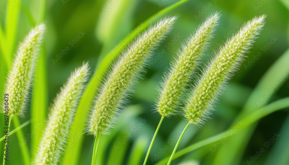 Close-up of Green Grass Blades with White Bristles Close-up of Green Grass Blades with White Bristles