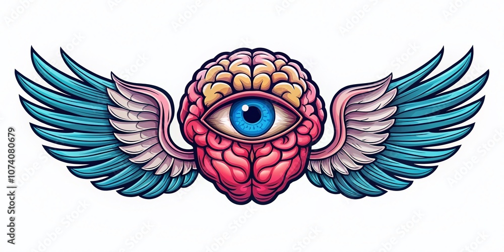 Naklejka premium Creative Brain with Eye and Wings Logo Design for Innovative Concepts and Branding, Perfect for Business Identity, Marketing, and Artistic Expression in Modern Visuals