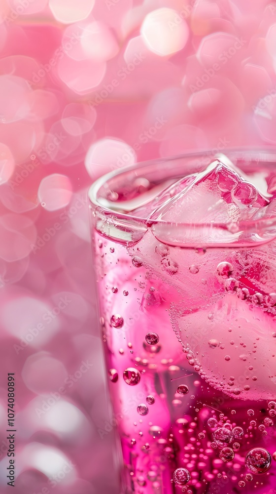 A refreshing pink drink with ice, bubbles, and a vibrant background. A refreshing pink drink with ice, bubbles, and a vibrant background.