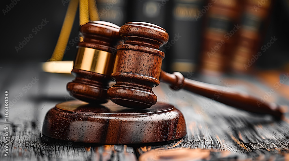 Wooden gavel sits on a wooden base Wooden gavel sits on a wooden base