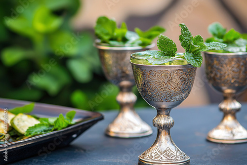 a silver Kiddush cup filled with wine for Shabbat. photo