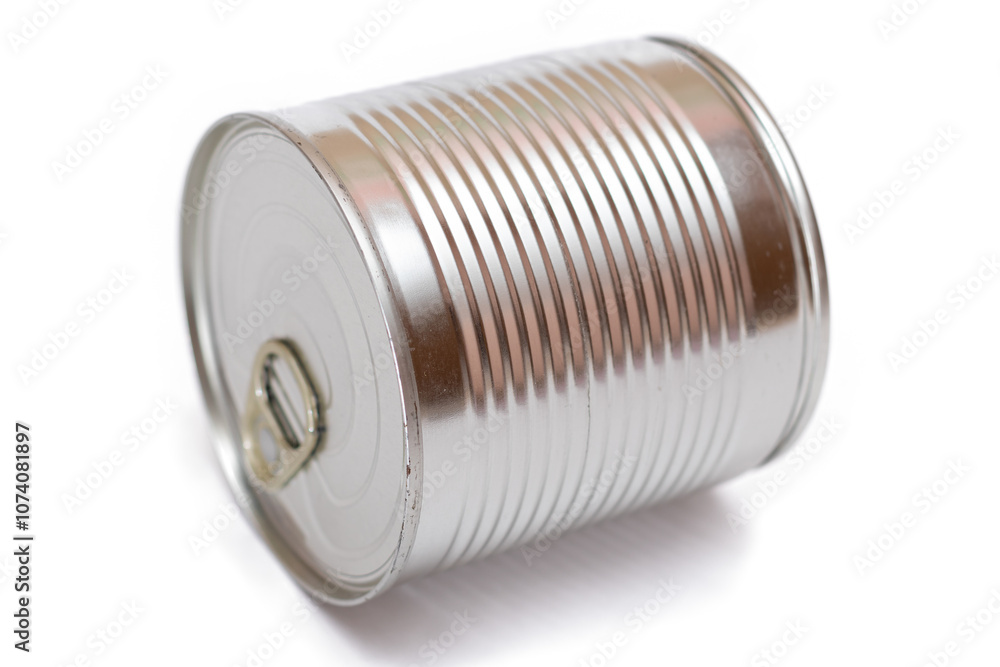 Round Unopened Tin Can Isolated on White Background. Canned Food. Aluminum Can for Safe and Long Term Storage of Food. Steel Sealed Food Storage Container - Isolation Round Unopened Tin Can Isolated on White Background. Canned Food. Aluminum Can for Safe and Long Term Storage of Food. Steel Sealed Food Storage Container - Isolation