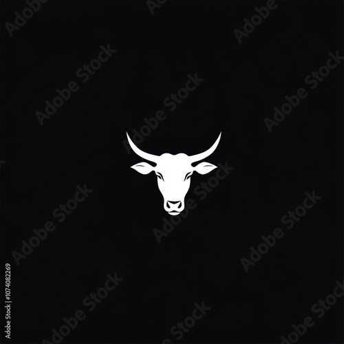 White bull head silhouette on a black background. photo