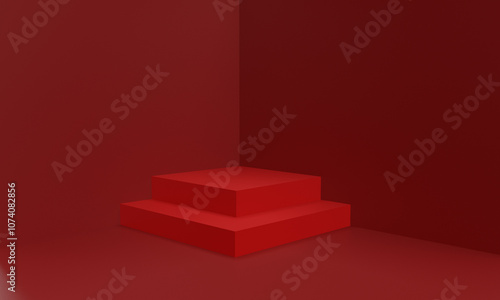 Red pink color square empty blank step stand showcase merry christmas xmas chinese new year 2025 2024 snake zodiac china asia happy valentine day love romantic wedding product advertisement studio 