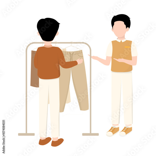 A Man Shopping in Thrift Fashion Store Illustration