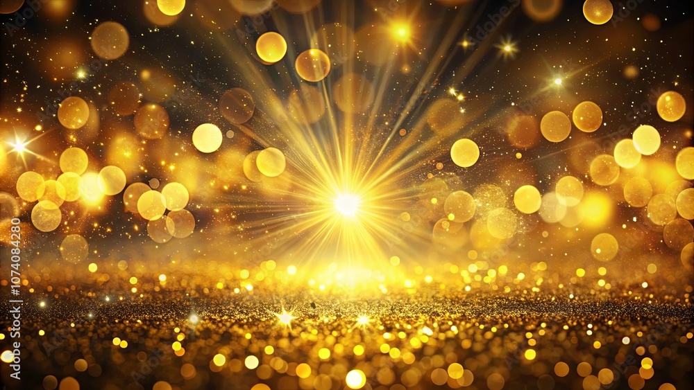 Obraz premium A sparkling, golden field of light with a burst of brilliance, like a celestial event in a universe of shimmering dust.