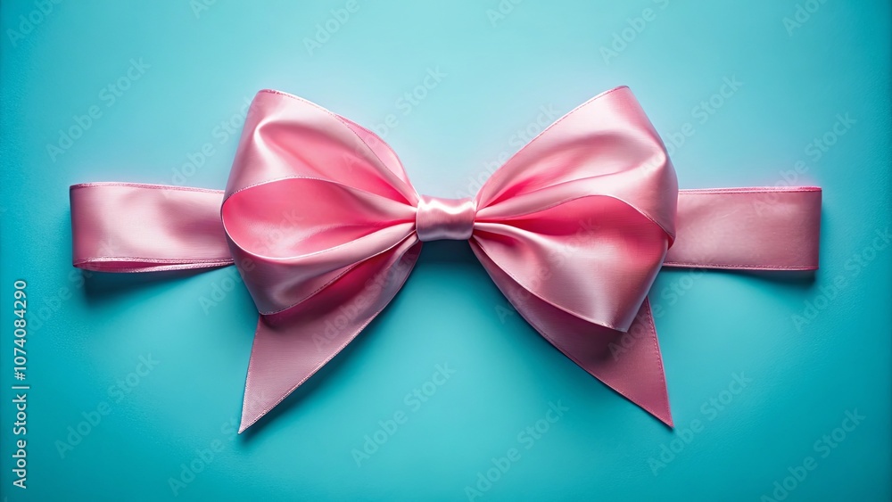 A delicately tied pink ribbon bow against a vibrant blue background, a simple yet elegant symbol of celebration A delicately tied pink ribbon bow against a vibrant blue background, a simple yet elegant symbol of celebration
