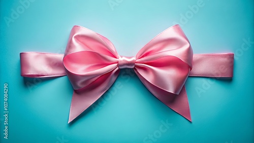 A delicately tied pink ribbon bow against a vibrant blue background, a simple yet elegant symbol of celebration