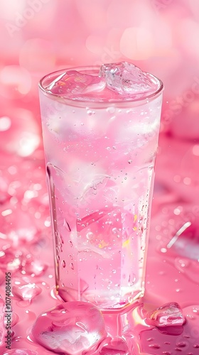 Wallpaper Mural A refreshing pink drink with ice, surrounded by pink droplets. Torontodigital.ca