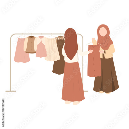 Illustration of Woman Shopping in Fashion Store