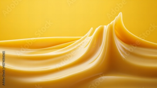 Smooth, creamy yellow substance with gentle waves, resembling melted cheese or butter, set against a matching yellow background