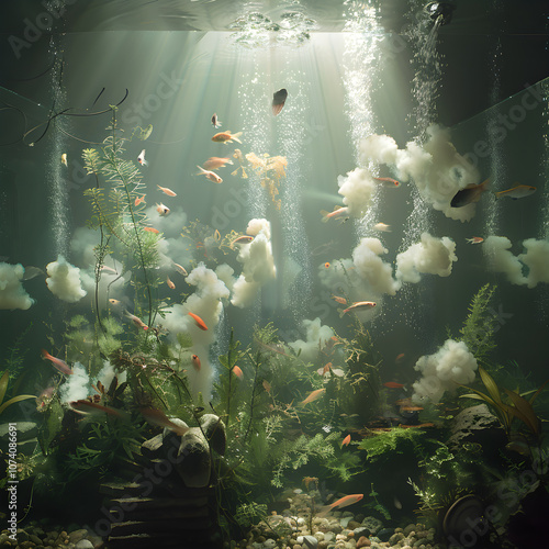 Mysterious Veil Over Aquatic Life: A Cloudy Fish Tank Scenario Revealing the Intricate Tale of Underwater Change and Adaptation photo