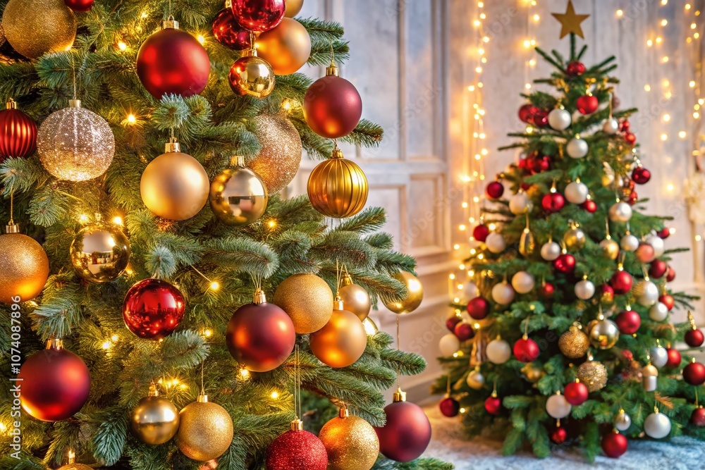 Fototapeta premium Elegant Christmas Tree Isolated on a White Background, Perfect for Holiday Themes and Seasonal Decor Inspiration with a Touch of Festive Charm and Cheer