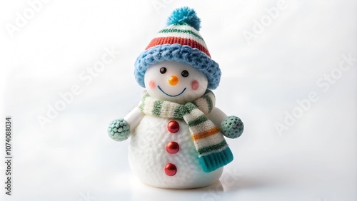 a figurine of a snowperson on a white background. photo