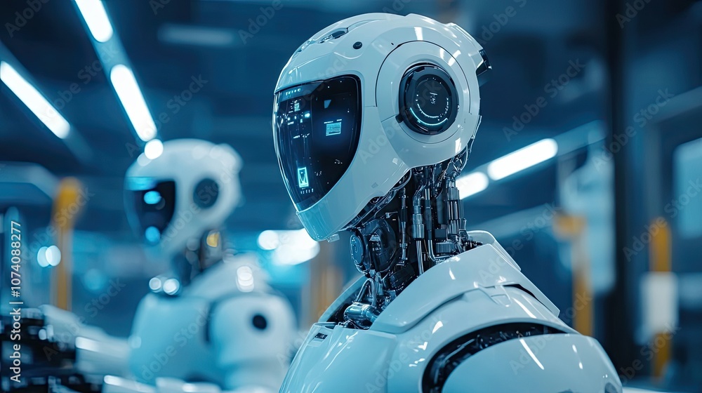 Closeup of a White Robot's Head with Visible Internal Mechanisms Closeup of a White Robot's Head with Visible Internal Mechanisms