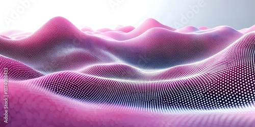 A captivating abstract landscape of pink and purple undulating waves, created with a network of glowing dots, evoking a sense of depth and motion.