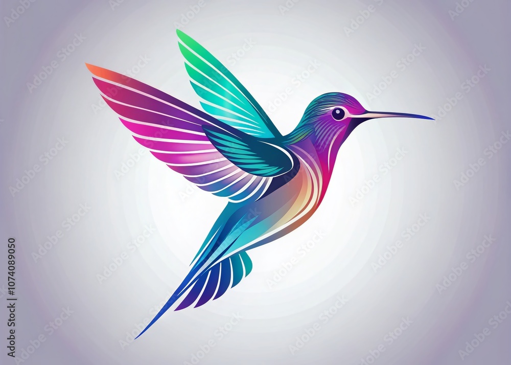 Obraz premium Elegant Hummingbird Logo Design Featuring Flying Silhouette in Rule of Thirds Composition for Creative Branding and Artistic Representation of Nature's Beauty