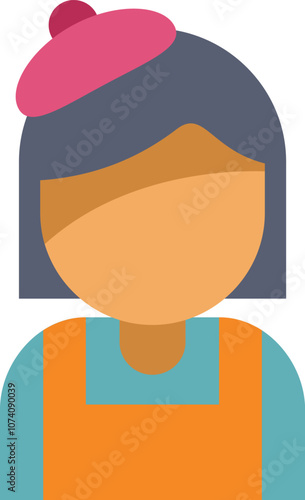 Faceless female artist avatar wearing a beret and orange smock, design for creative professions