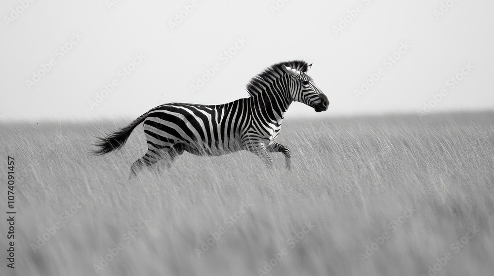 Fototapeta premium A Zebra Galloping Through Tall Grass