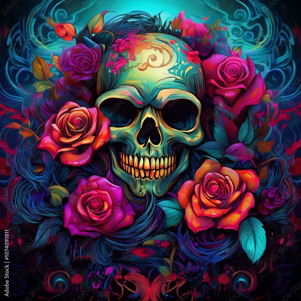 skull, rose skull, rose
