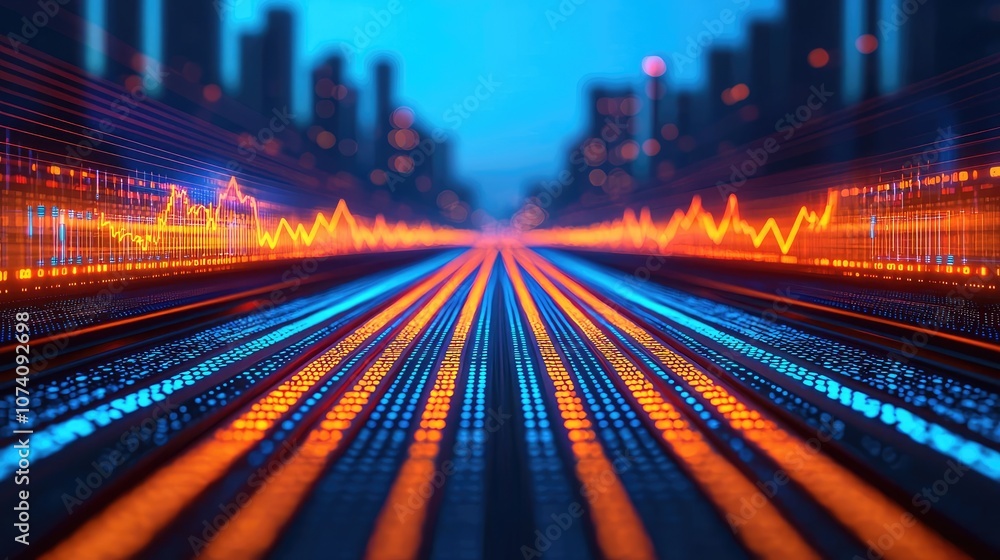 Obraz premium Colorful data visualization with bright lines representing digital information flow.