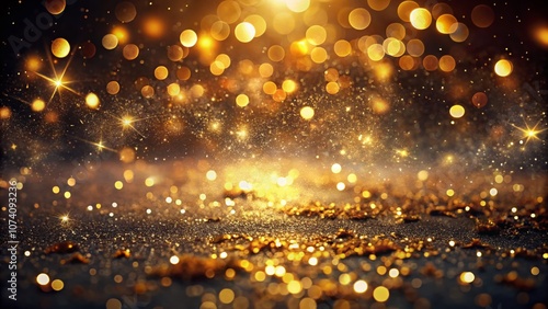 Enchanting Golden Glitter Bokeh Sparkles Lights on a Dark Abstract Background Creating a Dreamy Atmosphere Perfect for Celebratory Themes and Elegant Designs