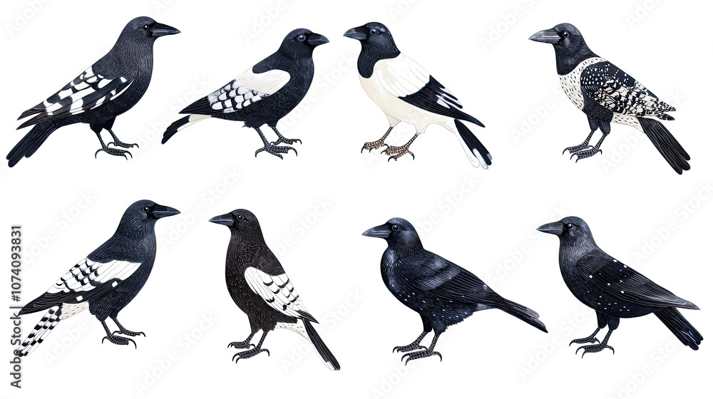 Collection of Magpies on a Transparent Background Generative AI Collection of Magpies on a Transparent Background Generative AI