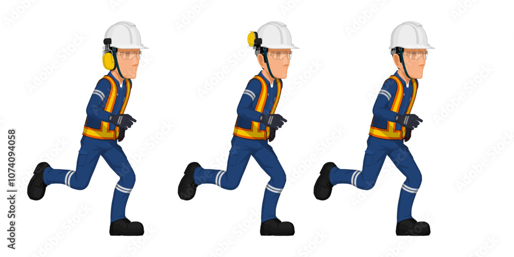 Set of running worker on white background Set of running worker on white background