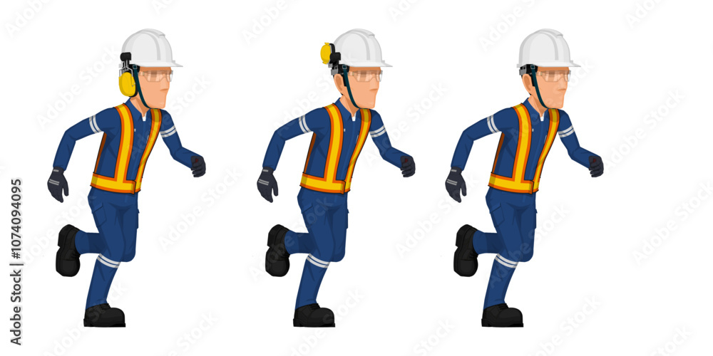 Set of running worker on white background Set of running worker on white background