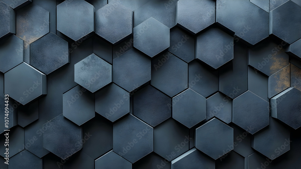 Abstract 3D Hexagon Background - Dark Blue Geometric Pattern