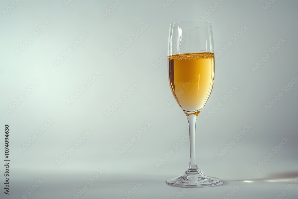 Champagne in a glass against a white backdrop Champagne in a glass against a white backdrop