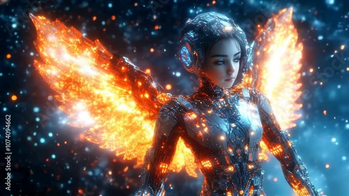 Cyber angel girl.  Created with AI.