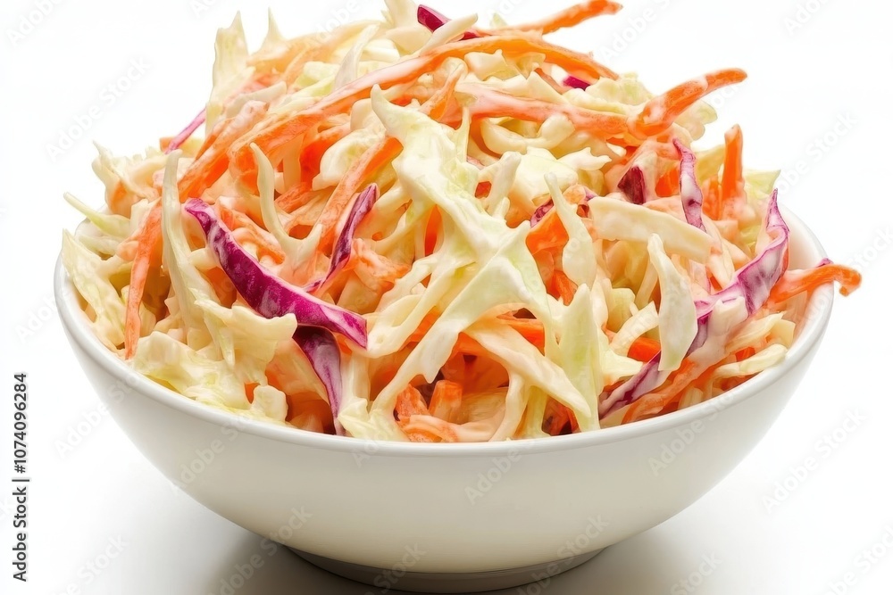 Coleslaw in isolation on a white backdrop Coleslaw in isolation on a white backdrop
