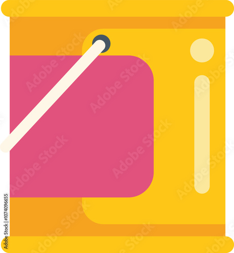 Yellow paint can with a pink label and a white handle, in a flat design style