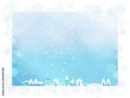 雪が降る街並みの背景イラスト