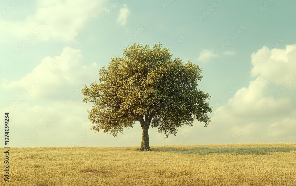 A rare tree species standing alone in a field, admired for its rarity and beauty A rare tree species standing alone in a field, admired for its rarity and beauty