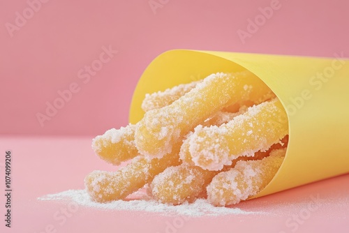 Fried cake strips dusted with sugar photo