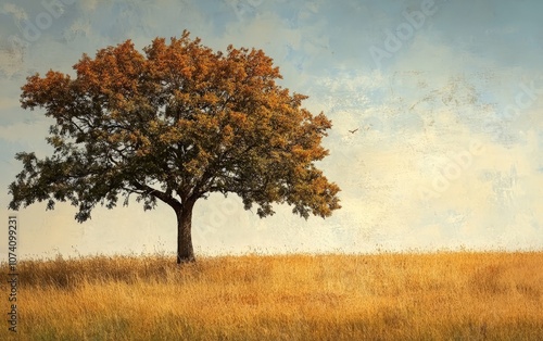 A rare tree species standing alone in a field, admired for its rarity and beauty