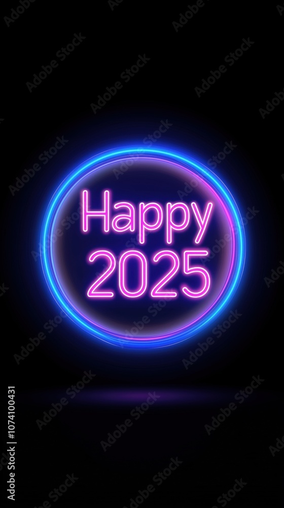 Bright neon sign displaying 'Happy 2025' to celebrate New Year's Eve with vibrant colors and festive atmosphere. Bright neon sign displaying 'Happy 2025' to celebrate New Year's Eve with vibrant colors and festive atmosphere.