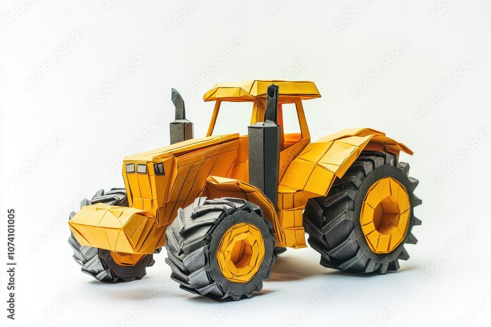 Isolated concept paper of farm machinery origami on white background for rural lifestyle design Isolated concept paper of farm machinery origami on white background for rural lifestyle design