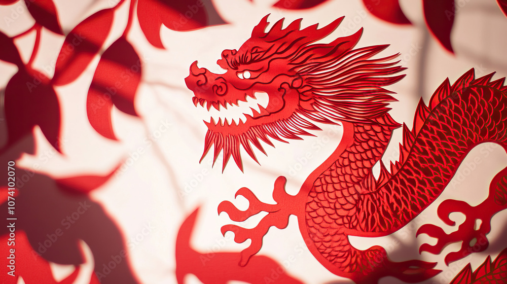 chinese new year paper carving red dragon background with copy space chinese new year paper carving red dragon background with copy space