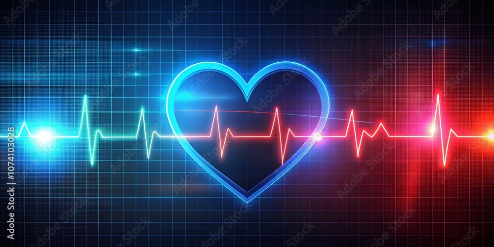 Futuristic Electrocardiogram Display with Glowing Heart Rate Line Transitioning from Blue to Red, Representing Advanced Medical Technology in a Night Photography Setting Futuristic Electrocardiogram Display with Glowing Heart Rate Line Transitioning from Blue to Red, Representing Advanced Medical Technology in a Night Photography Setting