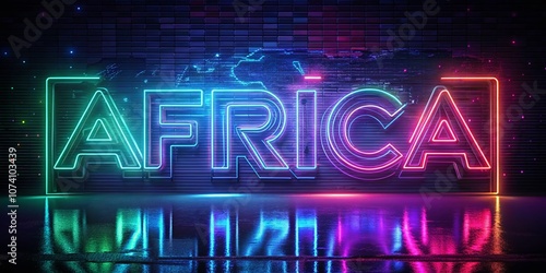 Futuristic Neon Typography of Africa in Low Light Photography: A Stunning Visual Representation of Culture and Modern Design with Vibrant Colors and Dynamic Effects