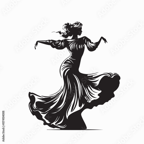 Spanish Flamenco dancer silhouette vector image isolated on white background..