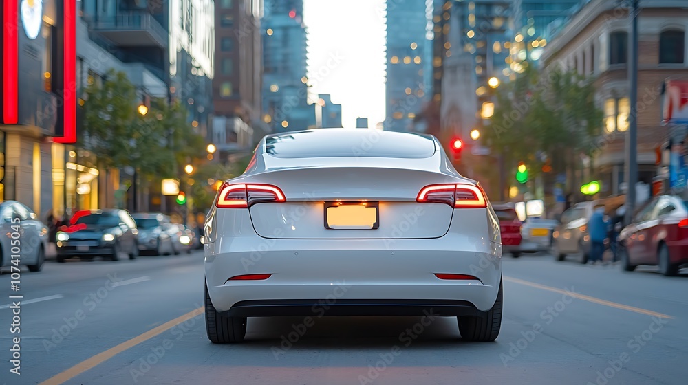 Explore the cutting-edge design of a modern electric car in a bustling urban environment Explore the cutting-edge design of a modern electric car in a bustling urban environment