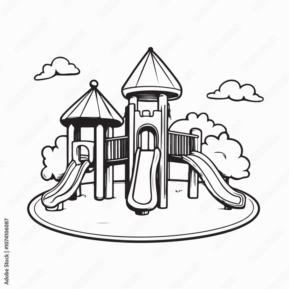 Playground park in kindergarten cartoon Vector Image isolated on white background. Playground park in kindergarten cartoon Vector Image isolated on white background.