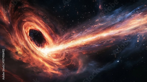 A visualization of the gradual evaporation process of a micro black hole, showing energy being released into space